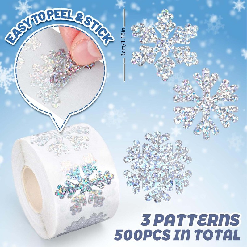 工場卸売 500 ステッカー/ロールロールクリスマススノーフレークステッカー防水レーザーフェスティバル装飾ステッカー|undefined