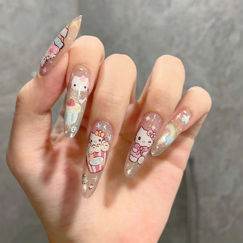 Sanrio fan-made wearable nails, sweet Kitty Cat dessert star design, beautiful fake nail patches, direct wholesale from cross-border factory Sanrio fan-made wearable nails, sweet Kitty Cat dessert star design, beautiful fake nail patches, direct wholesale from cross-border factory