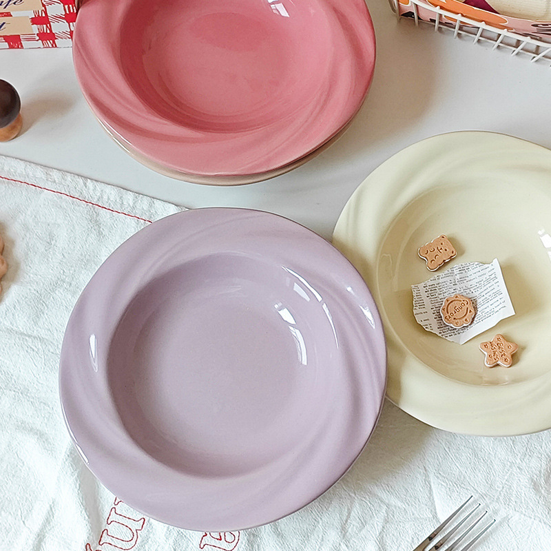 インスタ映えする可愛い陶器食器、高級感のあるプレート、皿、パスタ皿、洋食皿、家庭用高級デザート皿|undefined