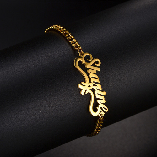 Customizable Cross-Border New Product Personalized Versatile Name Hollow English Letter Edge Lady Titanium Steel Bracelet