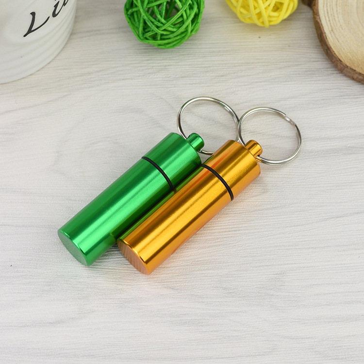 厂家批发多种色彩铝合金户外密封钥匙扣挂瓶 17*60铝合金收纳罐
