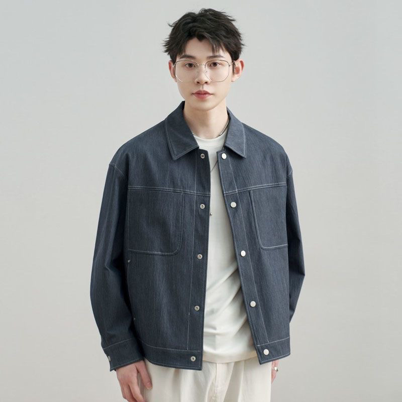 Spring and Autumn Style Loose Casual Cotton Denim Jacket Trendy Retro Simple Versatile Japanese Men's Clothing