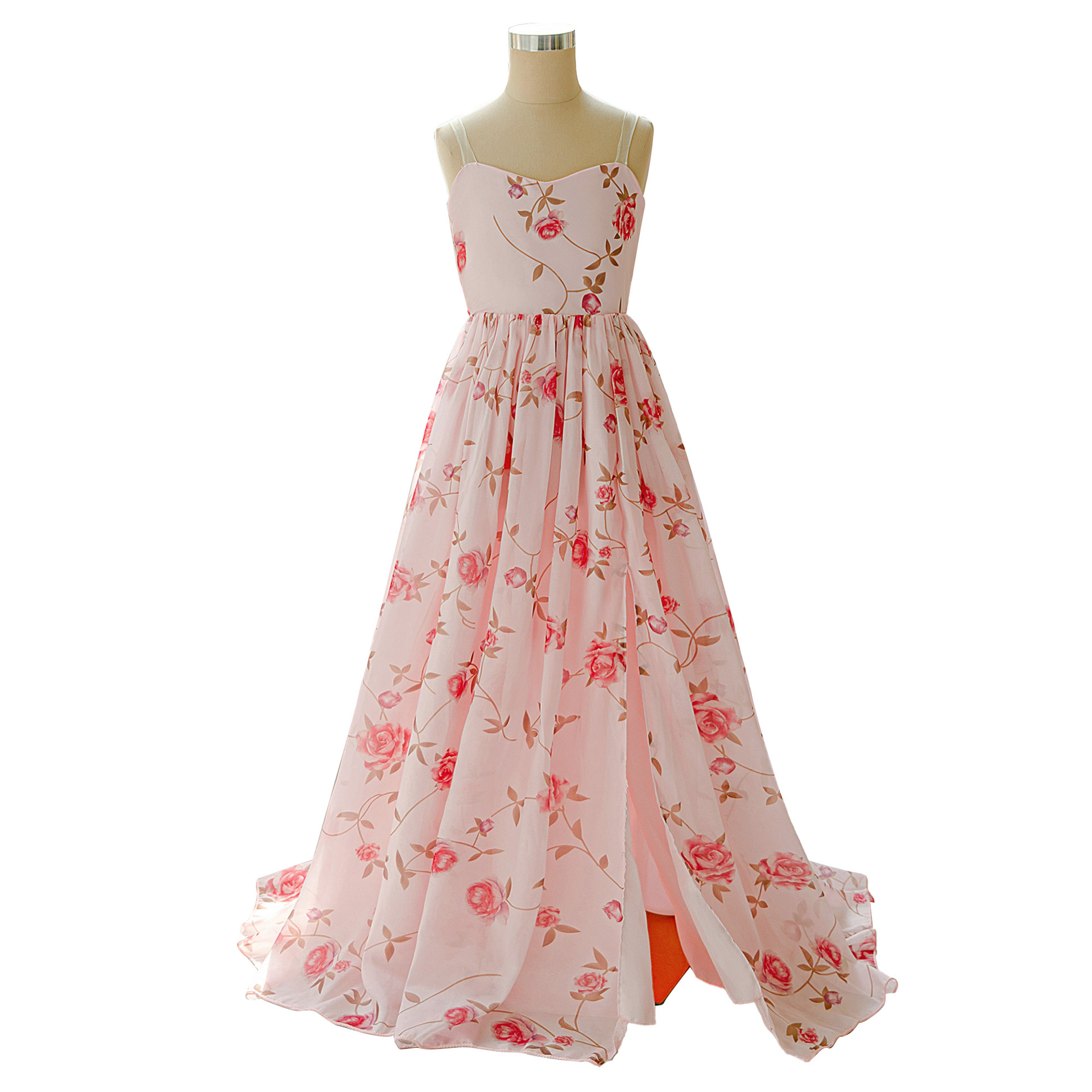 Vestido estampado de tirantes para niños de Amazon europeo y americano, vestido floral de longitud media, vestido de fiesta, vestido de princesa de fiesta dividido