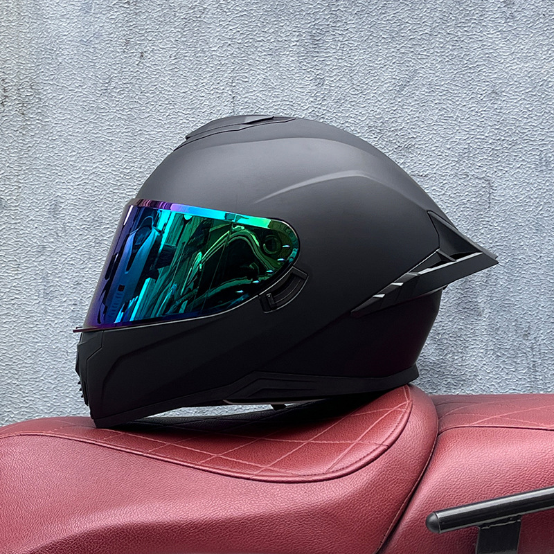 Casco integral transfronterizo DOT de la versión mejorada de LVS con doble lente para hombres, casco de seguridad universal para todas las estaciones para motociclistas femeninas, casco de motocicleta con doble lente.