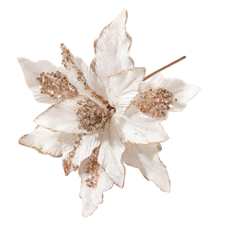 23 nuevos productos transfronterizos de alta calidad flores de Navidad tela de vello hecha a mano polvo adhesivo flor de Navidad decoración del árbol de Navidad colgante