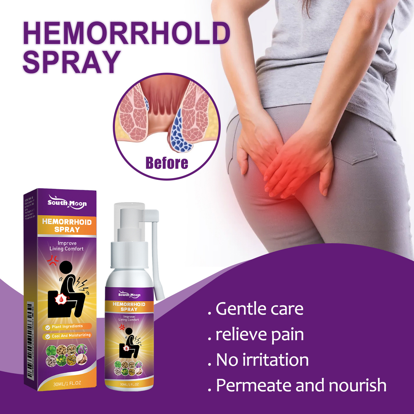 South Moon Anal Care Spray Daily Cleansing Moisturizing Refreshing Comfortable Hydrating Smooth Cleansing Spray