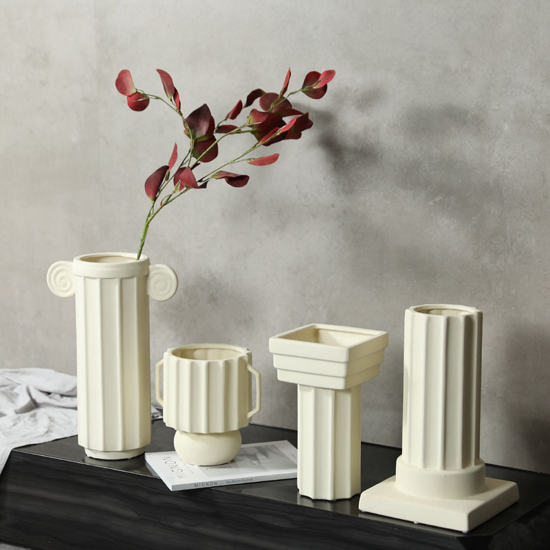 Wabilifeng Jarrón de cerámica Decoración simple y moderna de flores de estilo romano Arreglo de flores de escritorio de sala de estar Decoración suave