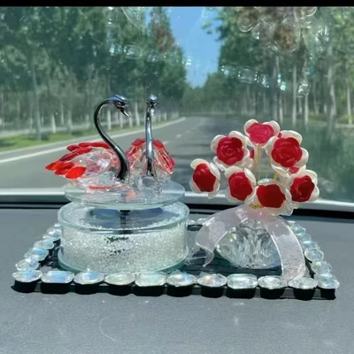 Car ornaments | Swan Car Aromatherapy Cute Car - solar-rotating-red-swan-rose-pearl-feather-cushion