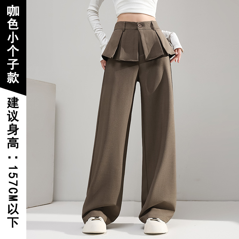 2025年春秋季新款女装假两件西装裤排扣设计阔腿高个子显瘦休闲裤|undefined