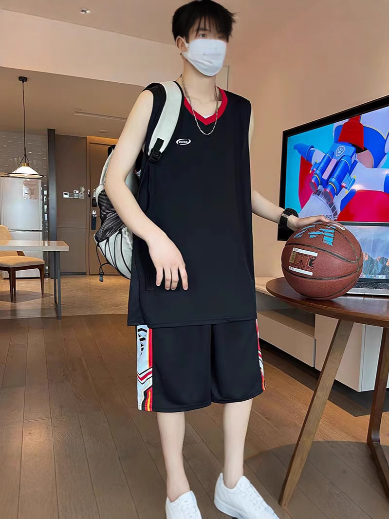 Camisa menos ropa traje de ropa deportiva verano para hombres camiseta de manga corta jersey de baloncesto pantalones cortos casuales de dos piezas tendencia coreana