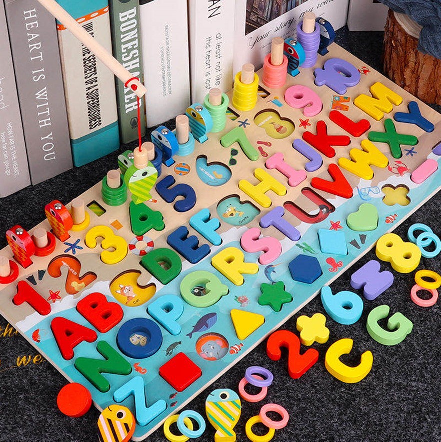 Juguetes de educación temprana para niños Tablero de números y letras siete en uno multifuncional Juego de pesca magnética de rompecabezas para bebés