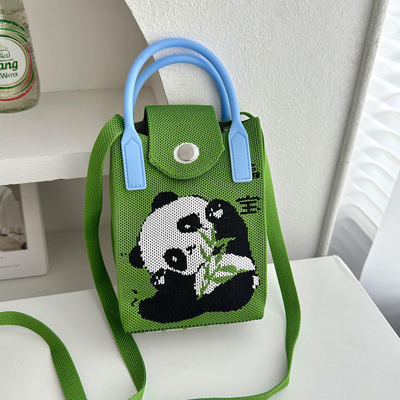 Bolsa de tejido para móviles, caricatura de panda para mujeres, estilo coreano, bolso de hombro único, bolso de viaje, bolso de cambio, bolso pequeño