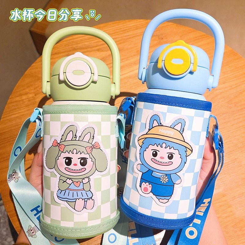 Nuevo doble bebida de acero inoxidable 316 alto valor facial lindo conejo portátil paja dibujos animados taza de agua para niños taza de agua para estudiantes