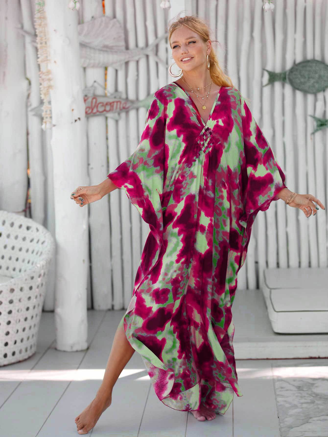 224g Weight Sunscreen Shirt Outerwear Type 3/4 Length Sleeve Sleeve Length Polyester Fabric Type Long Top Length V Neck Neckline Printing, Leopard Pattern Spring&Summer Season Women's Gender Vacation, Beach Style Women's Printing Leopard Vacation Beach Cover Ups 18