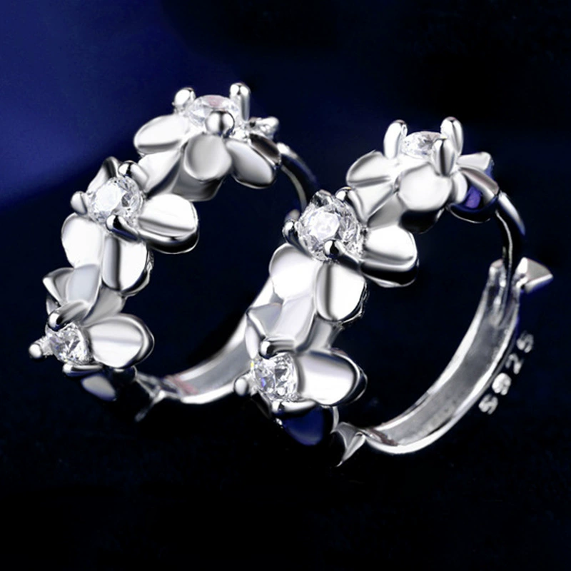 Крыжовые серьги в цветочный чокер Ah16 Mountain Tea Floral Hoop Earrings - корейский стиль, серебрение, размер 8.43x7.71x2.43 см