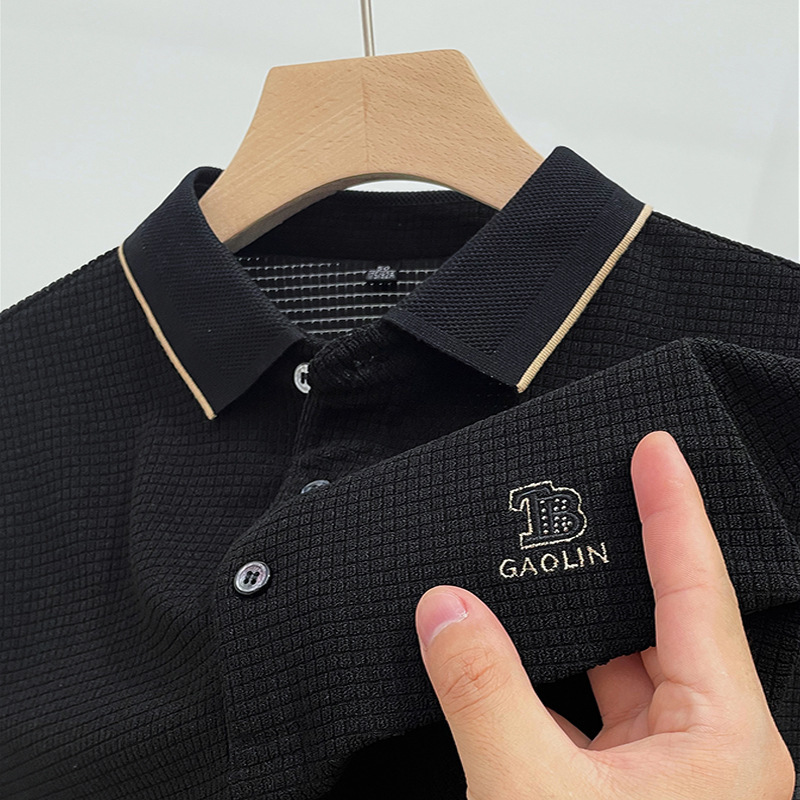 Thirty Autumn Spring and Autumn New Fashion Bottoming Shirt Men's Exquisite Embroidered Polo Shirt Lapel Business Casual Long Sleeve t