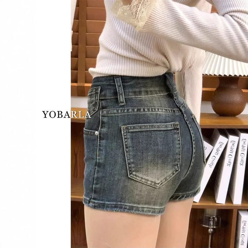 Retro Stretch Denim Shorts for Women, New Summer Style, Plus-Size, Slimming, Pear-Shaped Body, High-Waisted A-Line Hot Pants