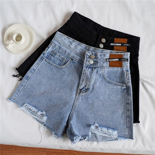 Women's High-Waisted Denim Shorts Summer Thin Version Korean Style Holey Loose Slimming Wide Leg A-Word Fringe Hot Pants Trendy Ins