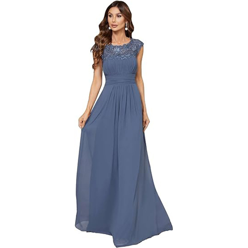 Amazon Bridesmaid Dresses 2026 New European and American Style Women's Cap Sleeve Chiffon Collar Ruffled Lace Formal Prom Dress