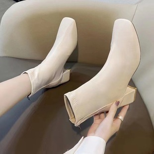 Martin boots for women 2021 new women's boots winter European and American style square toe back zipper short boots Women's chunky heel mid heel boots for women