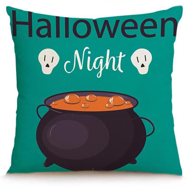 Transfronterizo Amazon Halloween impresión lino almohada cubierta bruja calabaza decoración doméstica almohada cubierta