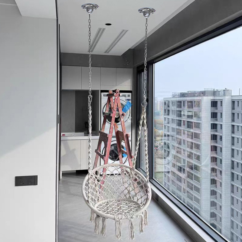 Ins nórdico columpio silla colgante celebridad de Internet Douyin interior y exterior balcón cuna tejido a mano con flecos asiento de canasta colgante