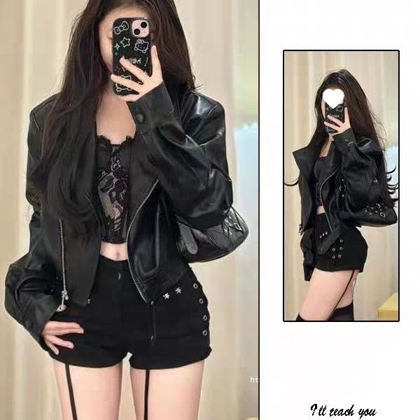 American-style sexy leather jacket for women, autumn 2026 new style, niche design, short zipper motorcycle jacket top