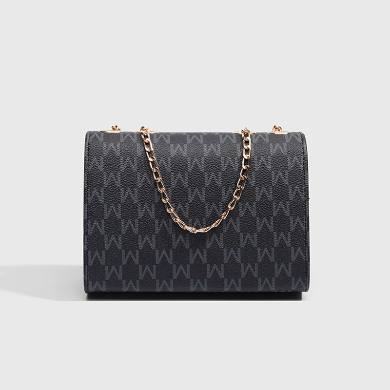 Borsa a tracolla piccola con motivo floreale vintage per donna - Elegante borsa in pelle PU con tracolla a catena, nera_voghion.com