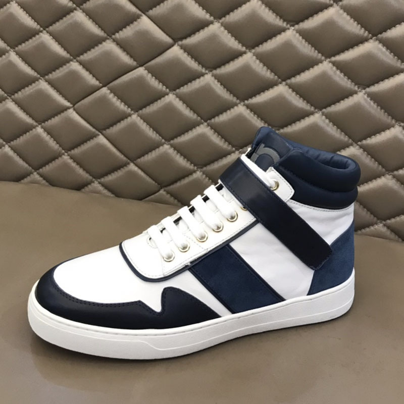 Genuine Leather Color-Blocked High-Top Shoes for Men in Autumn and Winter, Lace-Up Comfortable Casual Shoes, Soft-Soled Outdoor Sports Trendy Brand High-Top Sneakers for Men