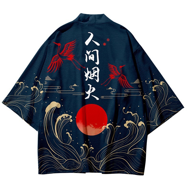 Summer Three-Quarter Sleeve Shirt for Men, Loose Chinese Style Suit, National Trend Sun Protection Clothing, Thin Ancient Style Fairy Couple Robe