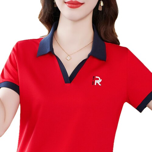 High-end Korean sports polo shirt, women's summer new trend short-sleeved T-shirt, women's middle-aged loose base top