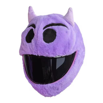 Motosiklet dəbilqələri Fur Motorcycle Helmet Cover with - one-size-fits-all-purple-devil-black-eyes