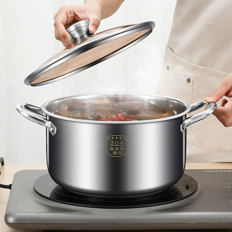 Кастрюля-Soup Pot из нержавеющей стали 304 с утолщённым дном, двойные ручки, совместима с индукцией и газом для кипячения
