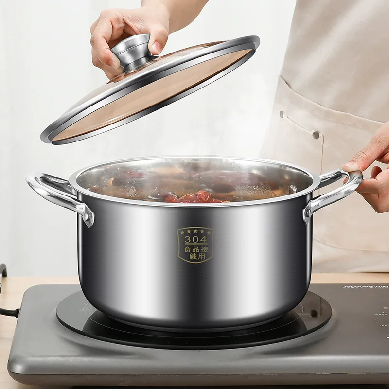 Кастрюля-Soup Pot из нержавеющей стали 304 с утолщённым дном, двойные ручки, совместима с индукцией и газом для кипячения