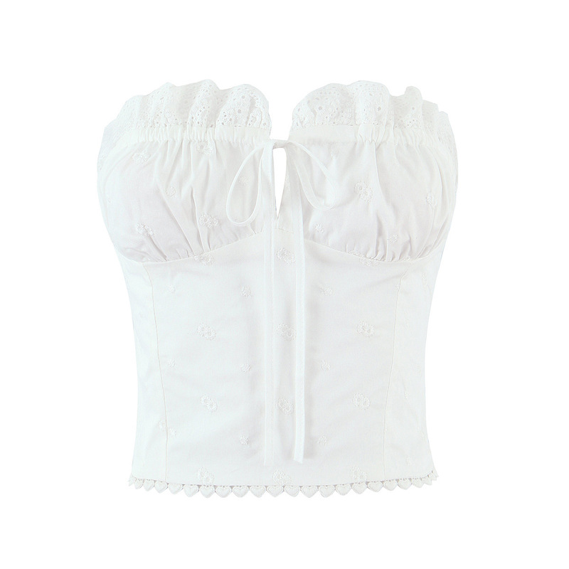 French-Style White Jacquard Tube Top for Women, Summer Sexy Sweet and Spicy Lace Design, Tie-Up Short Outerwear Top