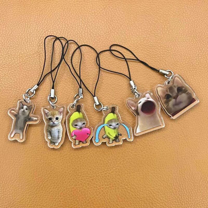 Happ Banana Cat Mobile Phone Chain Student Gift Popo Pouting Cat Expression Pack Funny Pendant Lanyard Small Pendant