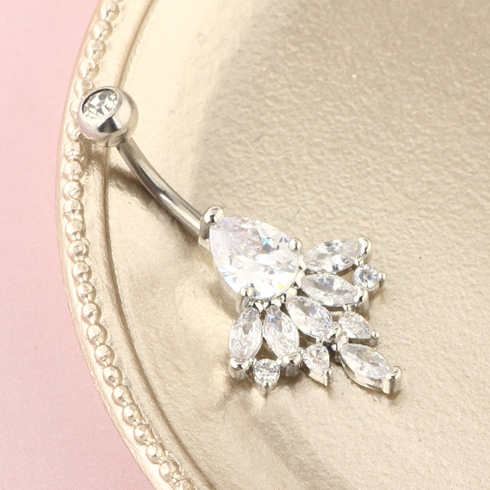 Simple Style Leaf Stainless Steel Plating Zircon Belly Ring 1 Piece display picture 5