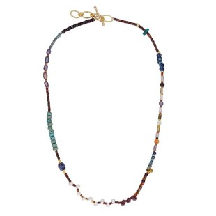 Picasso. Natural Pearl and Oil Rice Beads Natural Stone Agate Garnet Necklace Plated True Gold