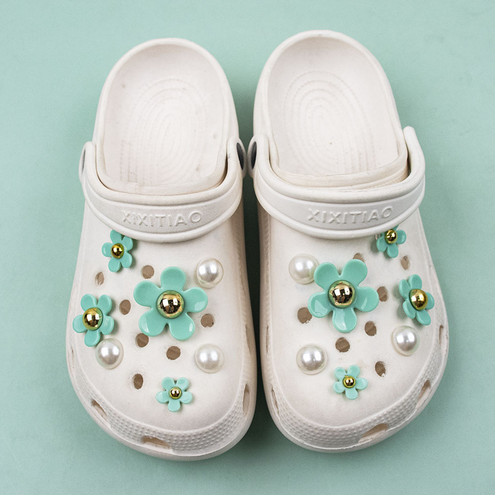 Transfronterizo nuevos zapatos agujero accesorios DIY resina girasol cinco pétalos perla Decoración Accesorios hebilla extraíble