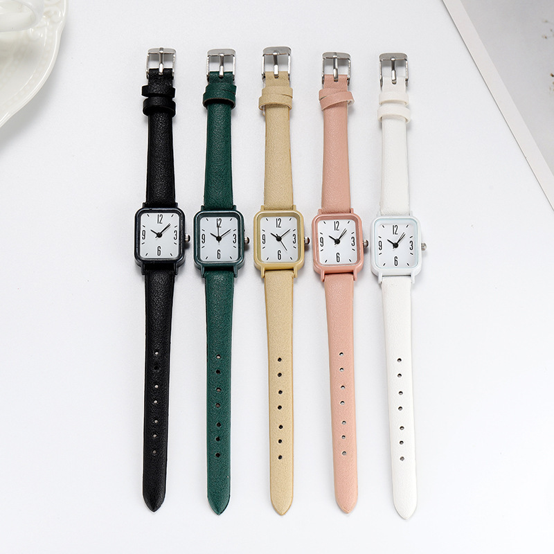 Cross-Border New Model, Multi-Color Optional Square Dial, Simple Square Scale Digital Belt Watch for Girls in Middle and High School