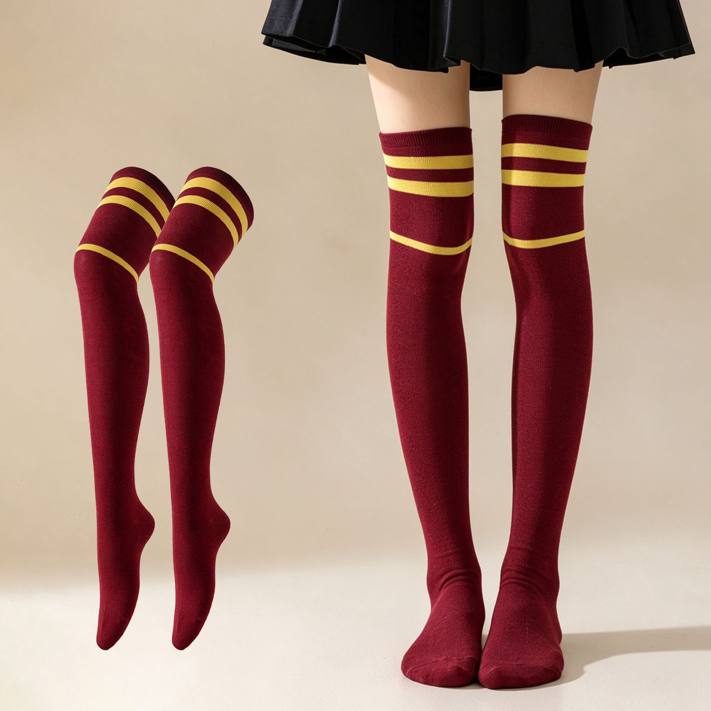 Calcetines Largos Bucaneras a Rayas para Mujer de Poliéster y Spandex, Absorción del Sudor, para Cosplay image 81