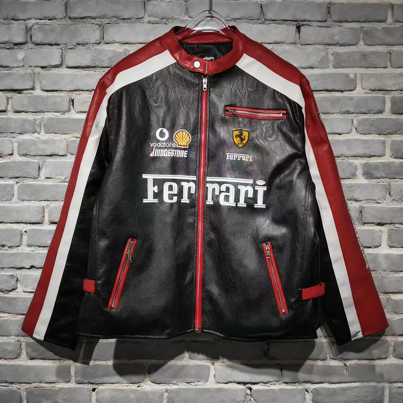 American Cycling Embroider F1 Motorcycle Clothing Pu Leather Clothing Cross-Border Retro Autumn and Winter Jackets Men's and Women's Racing Clothing