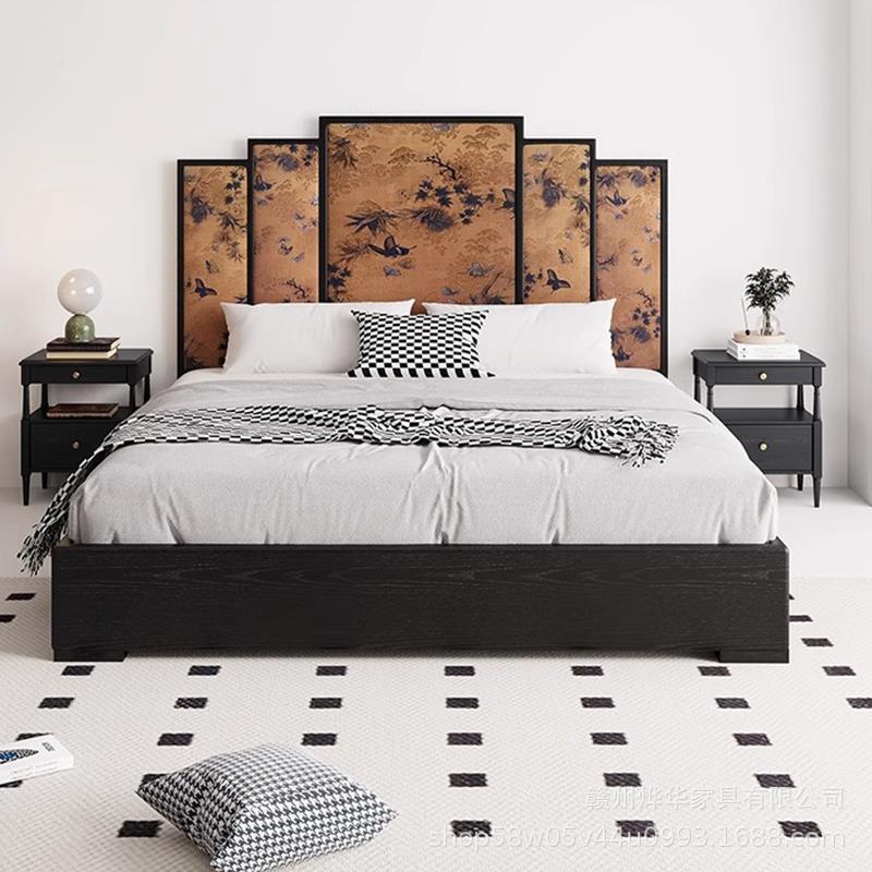 French-Style Vintage Solid Wood Bed 1.8m Master Bedroom Screen Bed 1.5 Xiangyunsha Secondary Bedroom Red Oak Double Bed Screen Bed