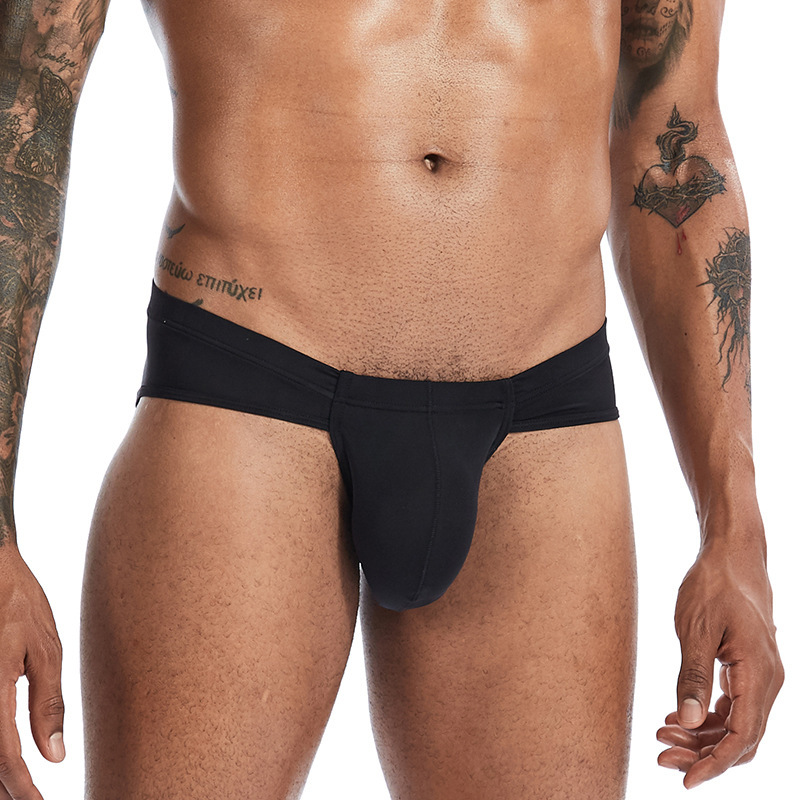 Men's Low-Rise Sexy U-Convex Large Pouch Ice Silk Breathable Ultra-Thin Briefs Solid Color Quick-Dry T-Back Underwear