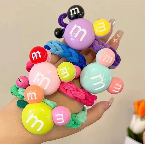 Children's Mickey Mouse headband colorful braided thick hair rope high ponytail ball hair circle children's cartoon hair accessories