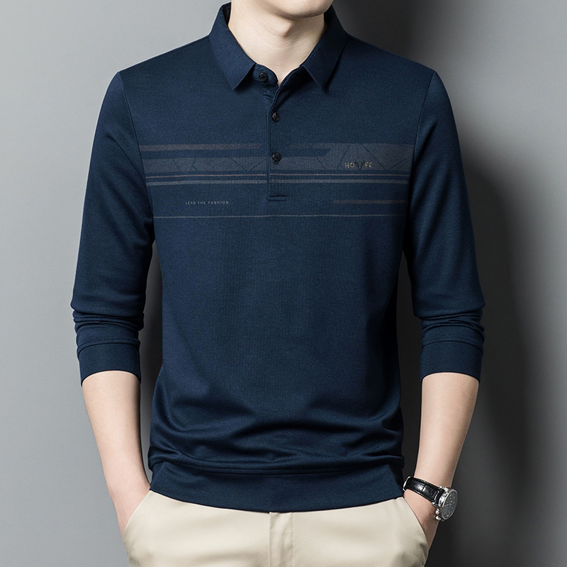 Cotton Long-sleeved T-shirt Spring and Autumn New Middle-aged and Old People Striped Loose Lap Top Dad Men's Polo Shirt Cotton Long-sleeved T-shirt Spring and Autumn New Middle-aged and Old People Striped Loose Lap Top Dad Men's Polo Shirt