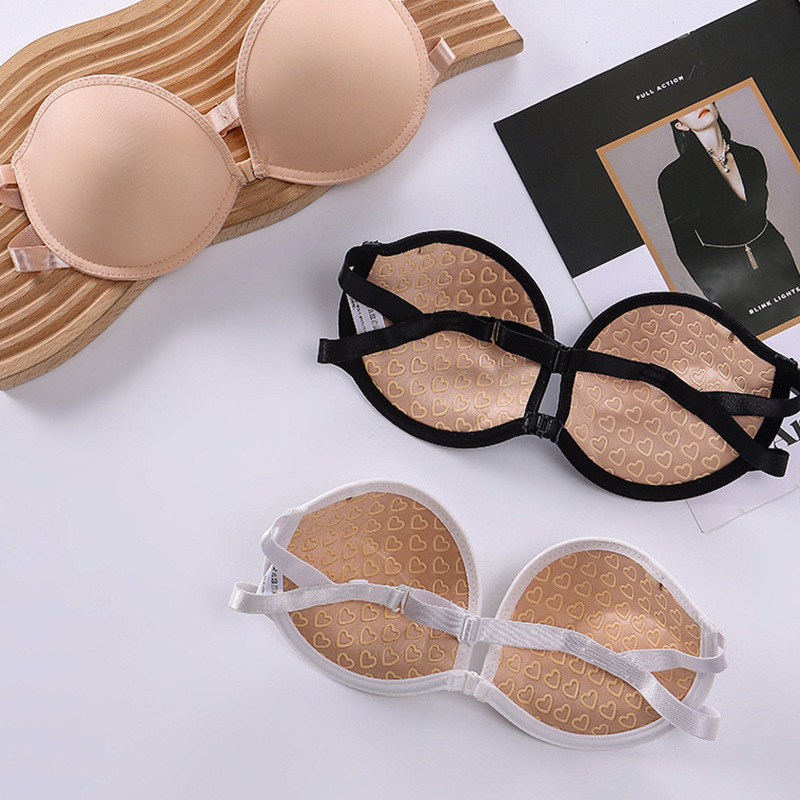 Front Buckle Strapless Simple Casual Sexy Japanese Style Front Buckle No-Underwire Push-Up Anti-Slip Adjustable Bra with Beautiful Back Design