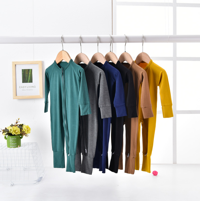 [in Stock] Bamboo Fiber Baby Romper Candy Color Long Sleeve Double Zipper Infant Sleepwear Crawling Suit with Print