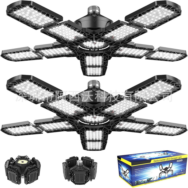 Factory Direct Sale Led Garage Light, Ten-Leaf Foldable Deformable Industrial Lamp, Household Ceiling Light, Industrial Style, High Power