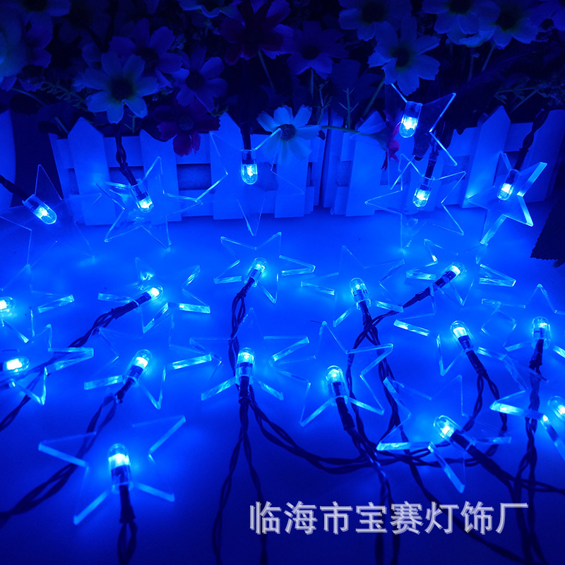En stock suministro solar de cinco puntas Cadena de luz led luces de colores Festival de Navidad patio luces decorativas al aire libre impermeable